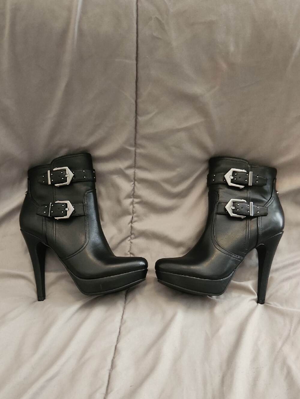 G by Guess Black Leather Buckle Ankle Boots - Picture 3 of 9
